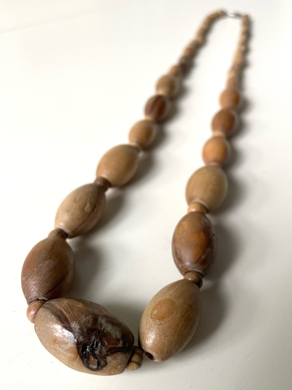Vintage polished wood graduated beaded necklace boho organic READ